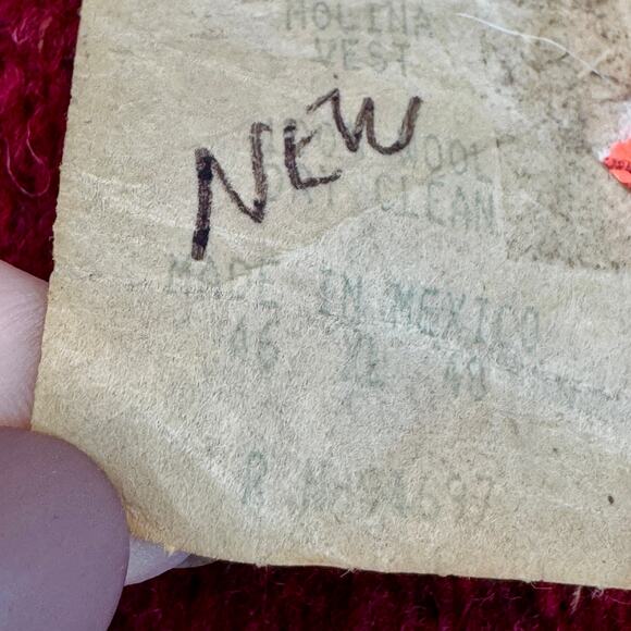 VTG Molina Red Wool Chimayo Handwoven Button Vest Mexico Navajo Size XL Unisex - Picture 15 of 16